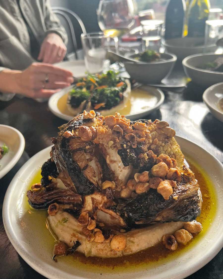 Roasted organic cauliflower, burnt butter and hazelnut black estate food