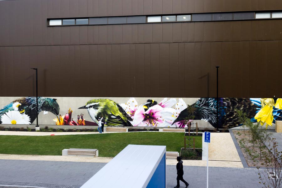 'Organic Matters'. Image: Alana Frost Organic Matters. 2018. Aerosol mural. 36m x 3m copy credit Alana Frost web
