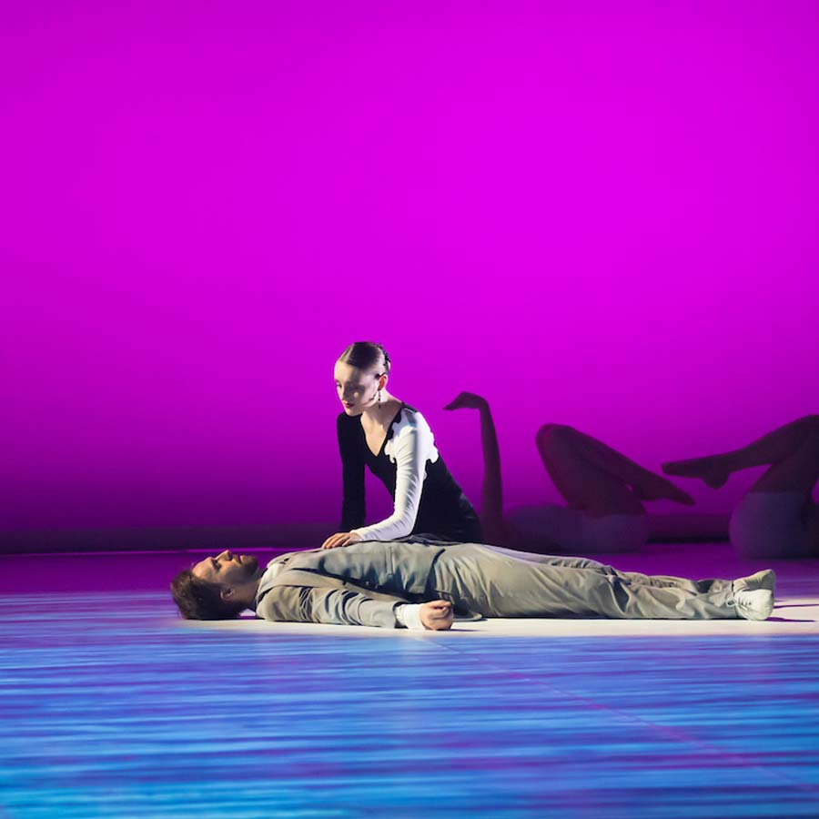 Image credit: Stephen A'Court. Dancers: Kirby Selchow and Principal Paul Mathews RNZB Dancer Kirby Selchow and Principal Paul Mathews in Black Swan White Swan by Mario Radacovsky 2 image Stephen ACourt
