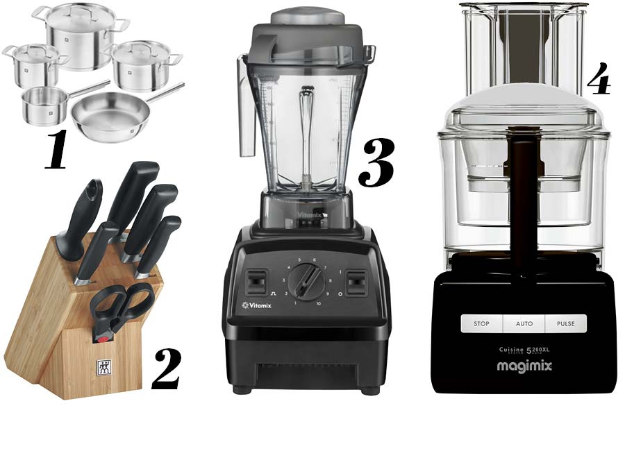 1 Zwilling J.A. Henckels cookware 2 Zwilling J.A. Henckels Four Star knife set and block 3 Vitamix E310 food processor 4 Magimix 5200XL food processor tfe products winter 19
