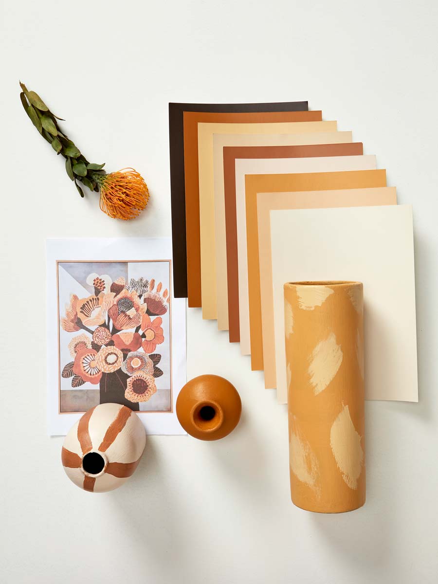 Vanessa Nouwens AutumnStripe Resene CanterburyClay SpanishWhite BrownSugar WoodBark Putty RustyNail Tussock photo Wendy Fenwick DD